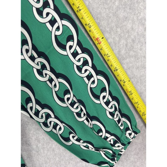 IMAN Tunic Jade GLOBAL CHIC V Neck Chain Link Flowy Blouse Corpcore Twee Office - Picture 10 of 16